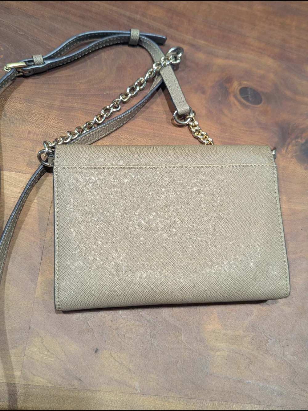 Michael Kors Tan Saffiano Leather Crossbody with Gold Chain